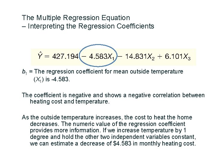 The Multiple Regression Equation – Interpreting the Regression Coefficients b 1 = The regression