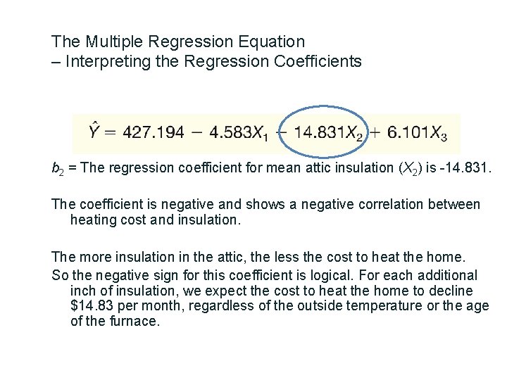 The Multiple Regression Equation – Interpreting the Regression Coefficients b 2 = The regression