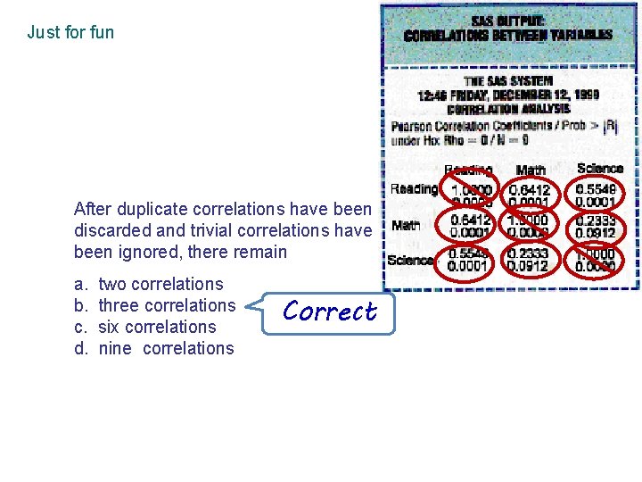 Just for fun After duplicate correlations have been discarded and trivial correlations have been