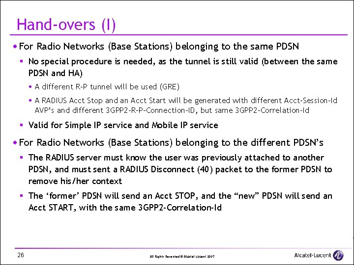 Hand-overs (I) · For Radio Networks (Base Stations) belonging to the same PDSN §