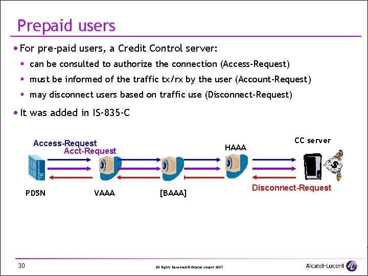 Prepaid users · For pre-paid users, a Credit Control server: § can be consulted