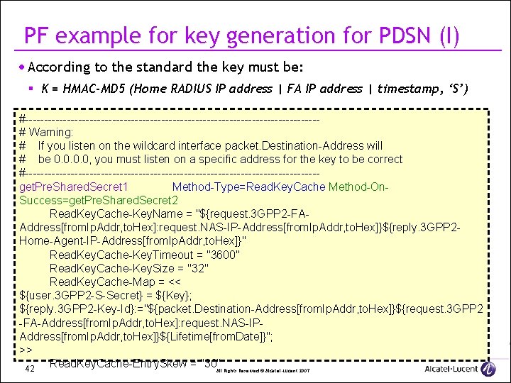 PF example for key generation for PDSN (I) · According to the standard the