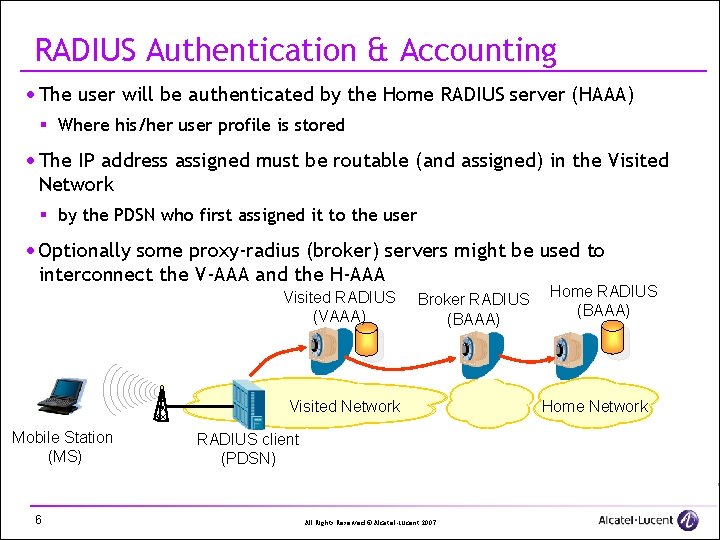 RADIUS Authentication & Accounting · The user will be authenticated by the Home RADIUS