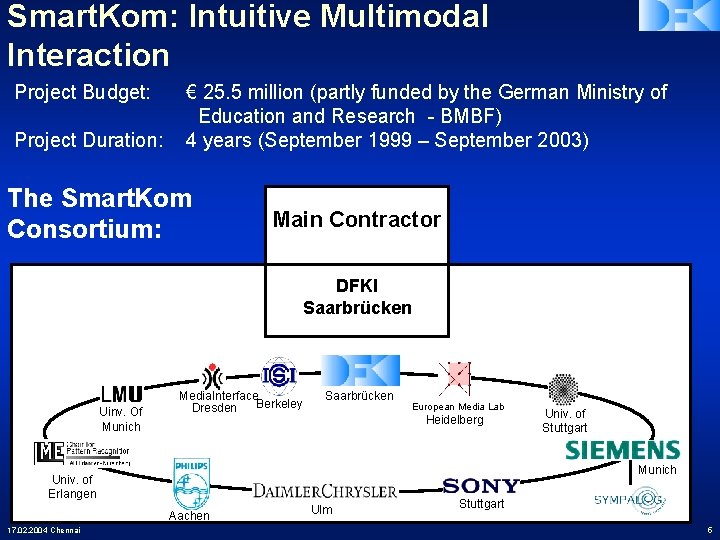 Smart. Kom: Intuitive Multimodal Interaction Project Budget: Project Duration: € 25. 5 million (partly