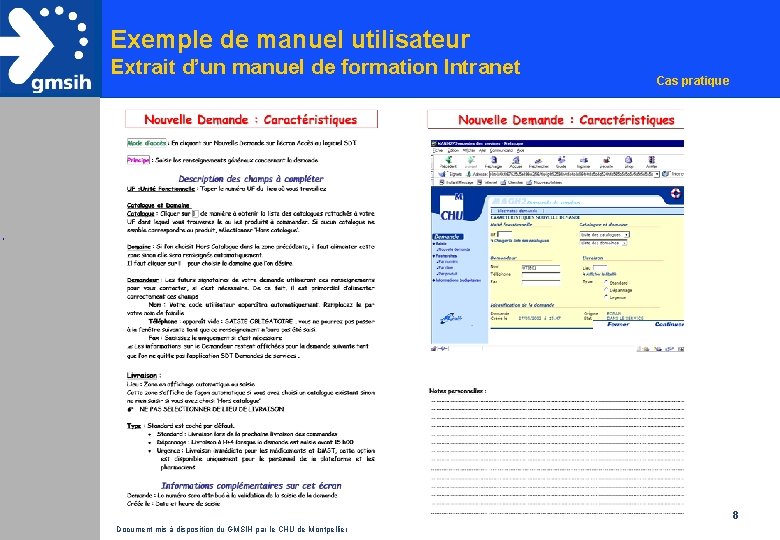 Exemple de manuel utilisateur Extrait d’un manuel de formation Intranet Cas pratique 8 Document