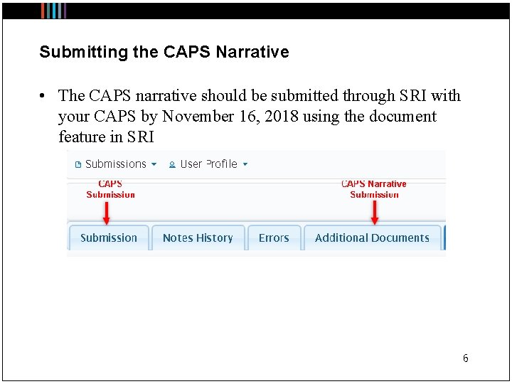 Submitting the CAPS Narrative • The CAPS narrative should be submitted through SRI with