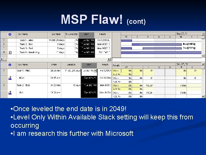 MSP Flaw! (cont) • Once leveled the end date is in 2049! • Level