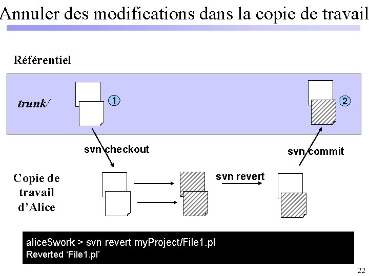 Annuler des modifications dans la copie de travail Référentiel 1 trunk/ 2 svn checkout