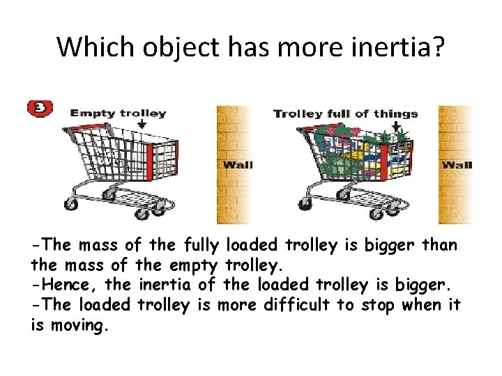 Which object has more inertia? -The mass of the fully loaded trolley is bigger