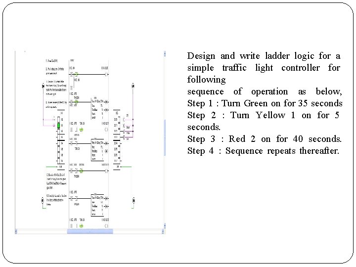 Design and write ladder logic for a simple traffic light controller following sequence of Design and write ladder logic for a simple traffic light controller following sequence of