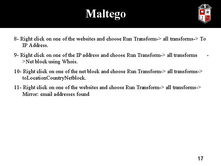Maltego 8 - Right click on one of the websites and choose Run Transform->
