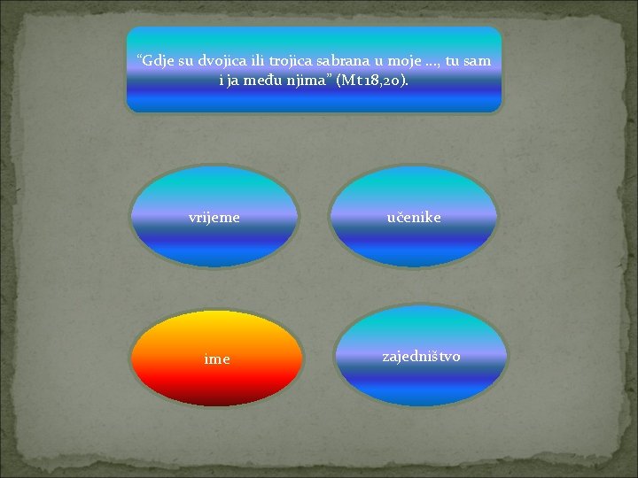 “Gdje su dvojica ili trojica sabrana u moje …, tu sam i ja među