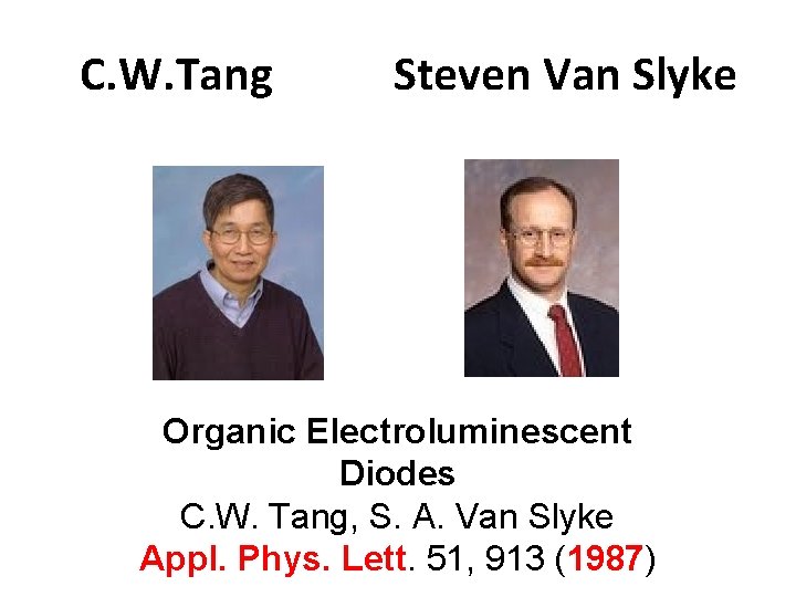  C. W. Tang Steven Van Slyke Organic Electroluminescent Diodes C. W. Tang, S.