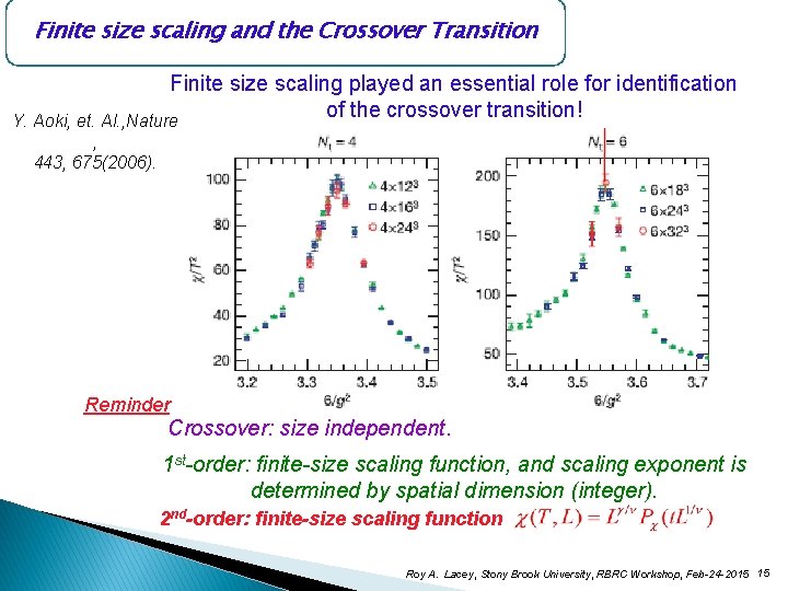 Finite size scaling and the Crossover Transition Finite size scaling played an essential role