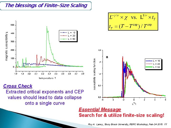 The blessings of Finite-Size Scaling Cross Check Extracted critical exponents and CEP values should
