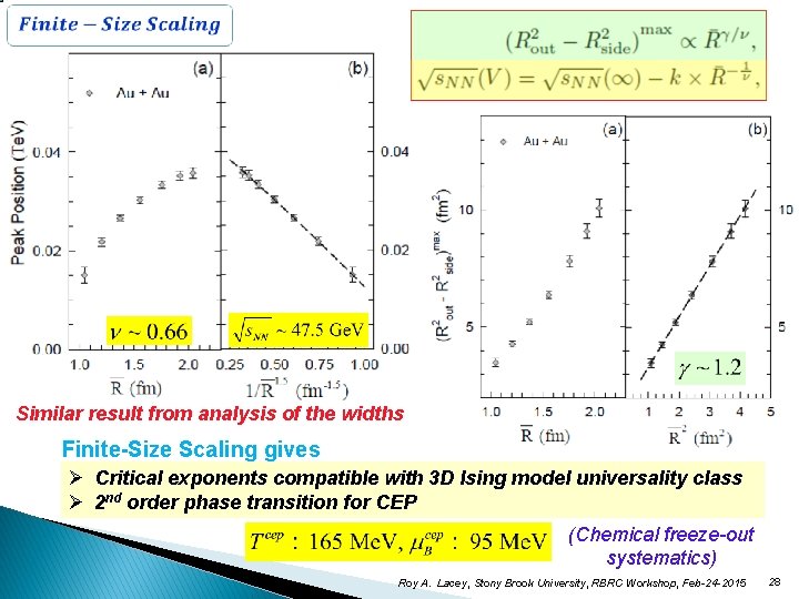  Similar result from analysis of the widths Finite-Size Scaling gives Ø Critical exponents
