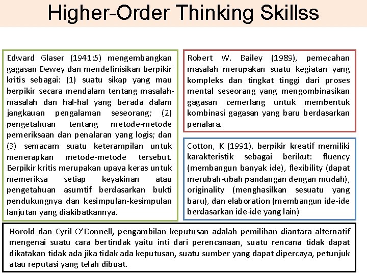 Higher-Order Thinking Skillss Edward Glaser (1941: 5) mengembangkan gagasan Dewey dan mendefinisikan berpikir kritis