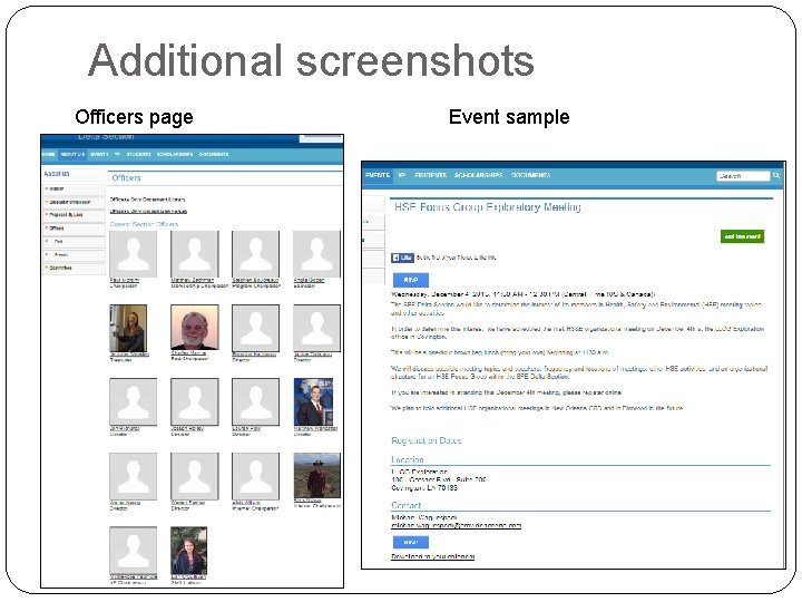 Additional screenshots Officers page Event sample 