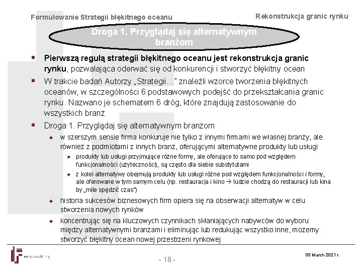 Formułowanie Strategii błękitnego oceanu Rekonstrukcja granic rynku Droga 1. Przyglądaj się alternatywnym branżom §