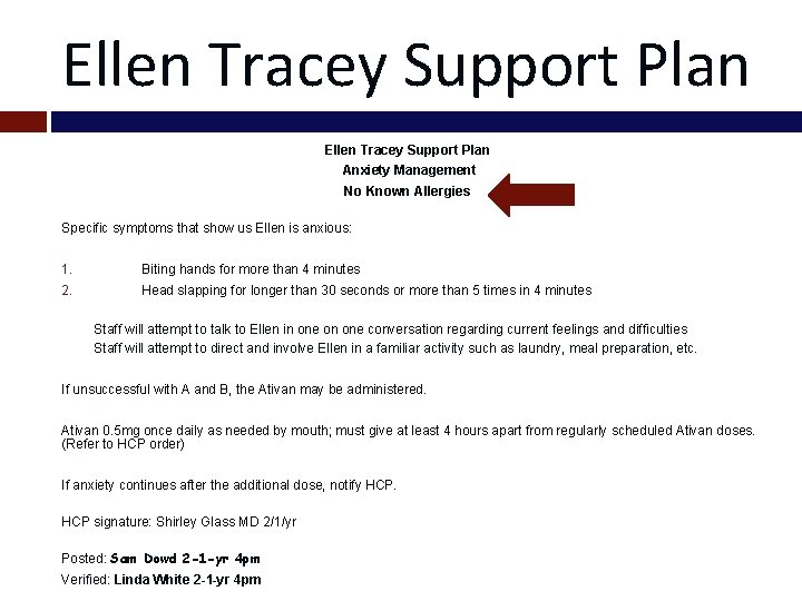 Ellen Tracey Support Plan Anxiety Management No Known Allergies Specific symptoms that show us