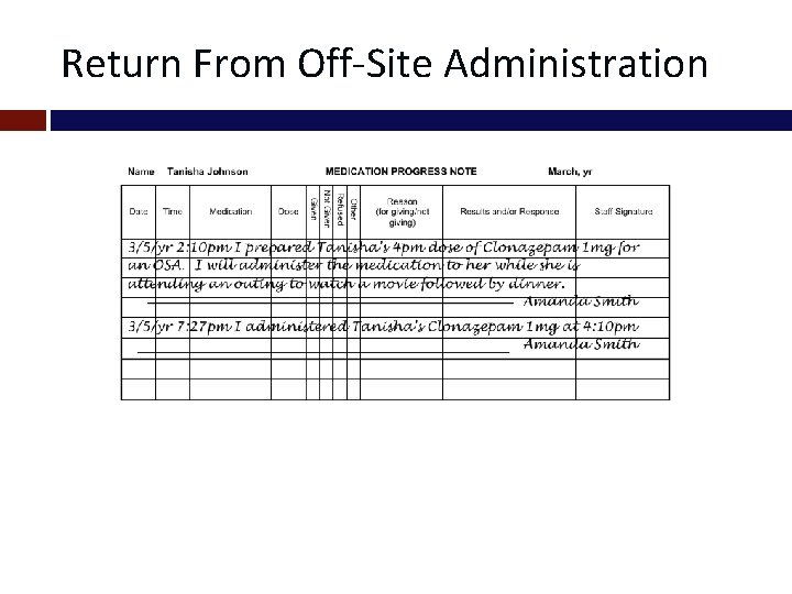 Return From Off-Site Administration 
