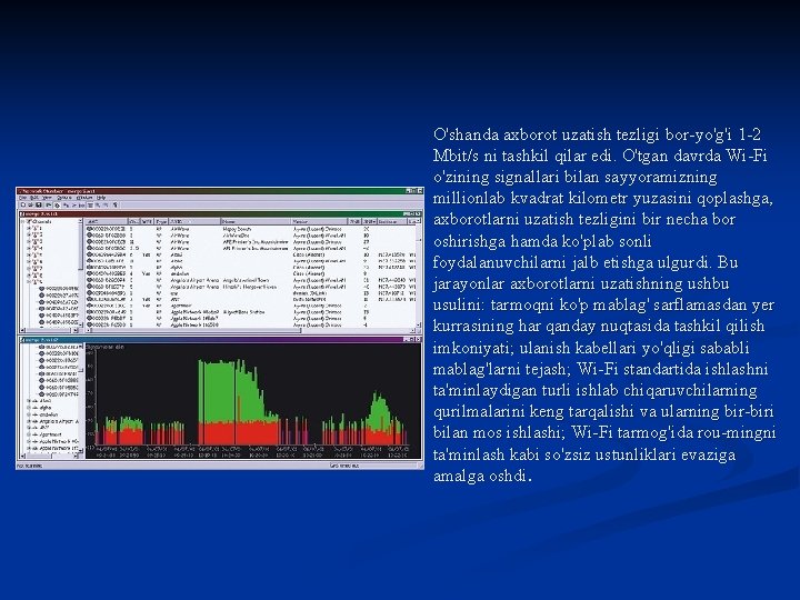 O'shanda axborot uzatish tezligi bor-yo'g'i 1 -2 Mbit/s ni tashkil qilar edi. O'tgan davrda