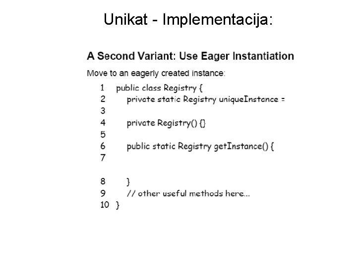 Unikat - Implementacija: 