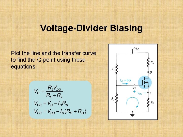 Voltage-Divider Biasing Plot the line and the transfer curve to find the Q-point using