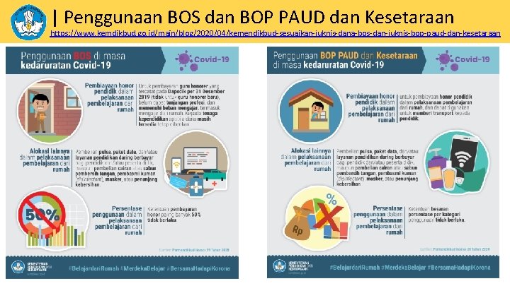| Penggunaan BOS dan BOP PAUD dan Kesetaraan https: //www. kemdikbud. go. id/main/blog/2020/04/kemendikbud-sesuaikan-juknis-dana-bos-dan-juknis-bop-paud-dan-kesetaraan 