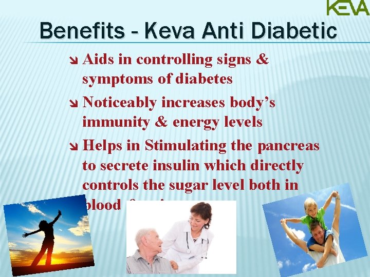 Benefits - Keva Anti Diabetic Aids in controlling signs & symptoms of diabetes Noticeably