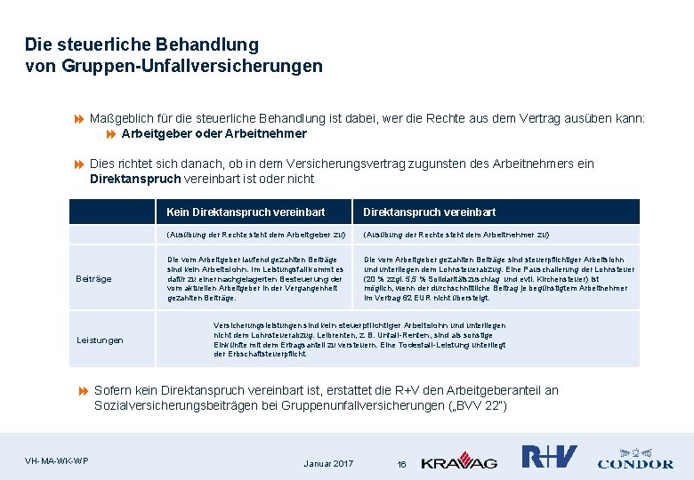 Die steuerliche Behandlung von Gruppen-Unfallversicherungen 8 Maßgeblich für die steuerliche Behandlung ist dabei, wer