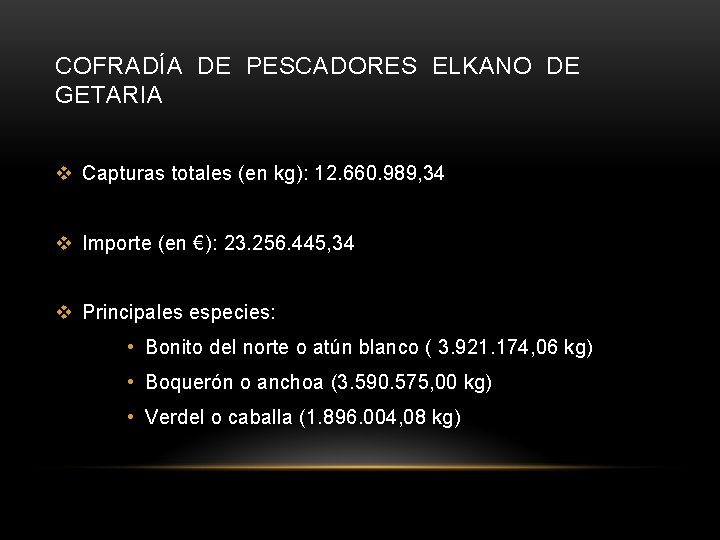 COFRADÍA DE PESCADORES ELKANO DE GETARIA v Capturas totales (en kg): 12. 660. 989,