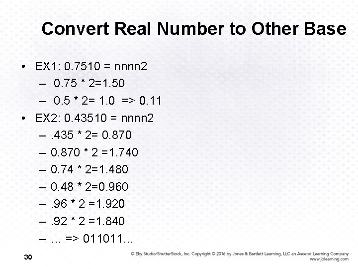 Convert Real Number to Other Base • EX 1: 0. 7510 = nnnn 2