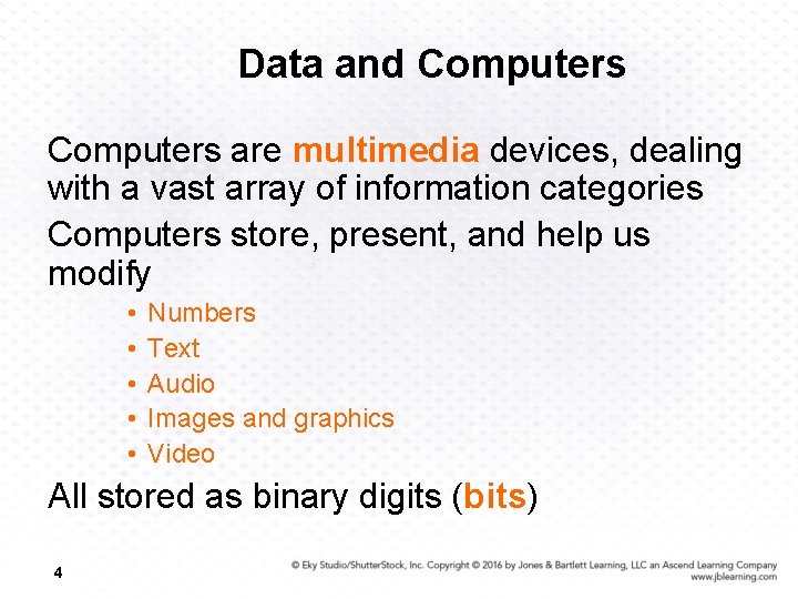 Data and Computers are multimedia devices, dealing with a vast array of information categories