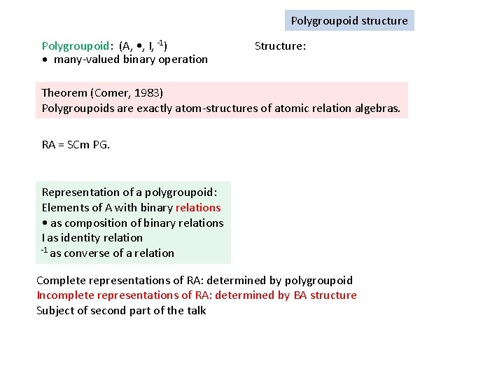 Polygroupoid structure Polygroupoid: (A, • , I, -1) • many-valued binary operation Structure: Theorem