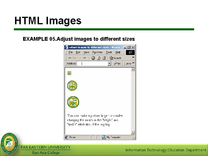 HTML Images EXAMPLE 05. Adjust images to different sizes 