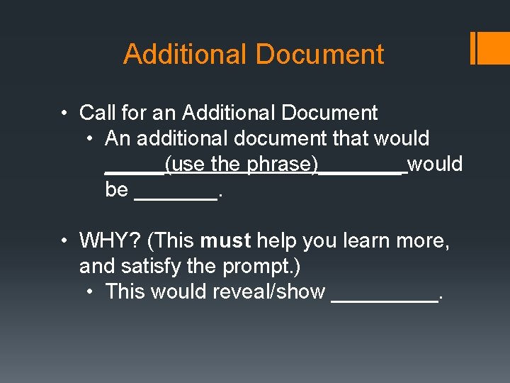 Additional Document • Call for an Additional Document • An additional document that would