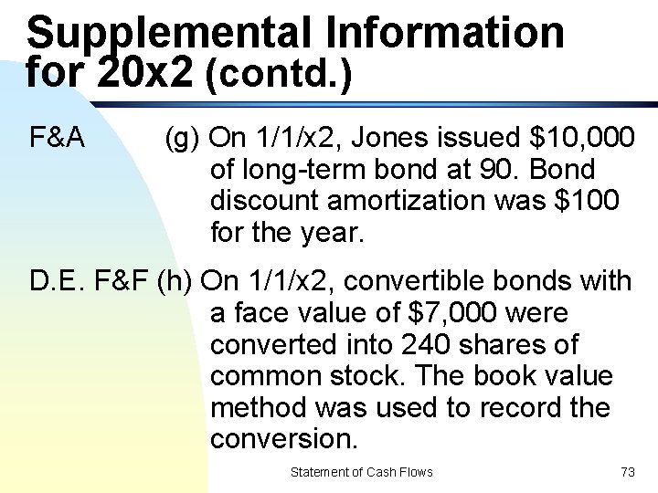 Supplemental Information for 20 x 2 (contd. ) F&A (g) On 1/1/x 2, Jones