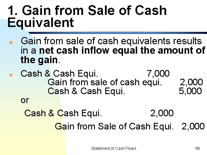 1. Gain from Sale of Cash Equivalent n n Gain from sale of cash