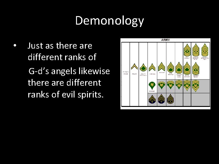 Demonology • Just as there are different ranks of G-d’s angels likewise there are