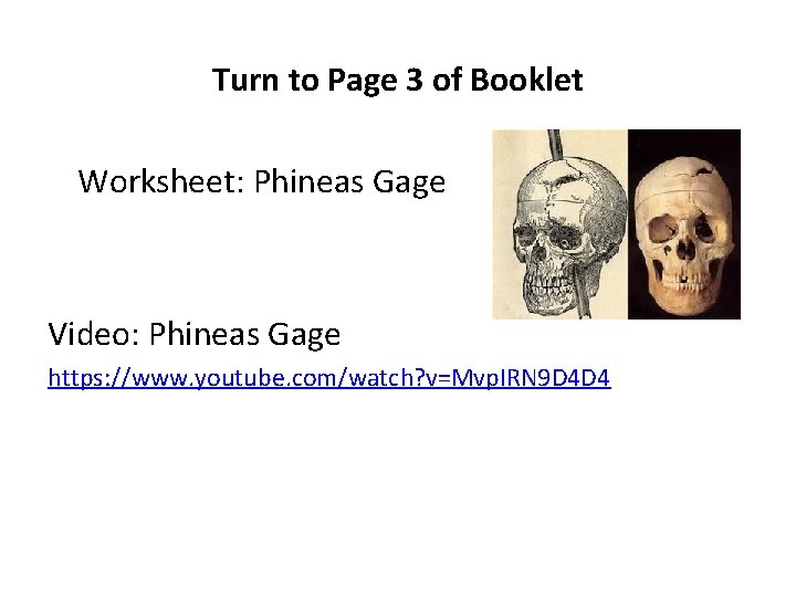 Turn to Page 3 of Booklet Worksheet: Phineas Gage Video: Phineas Gage https: //www.