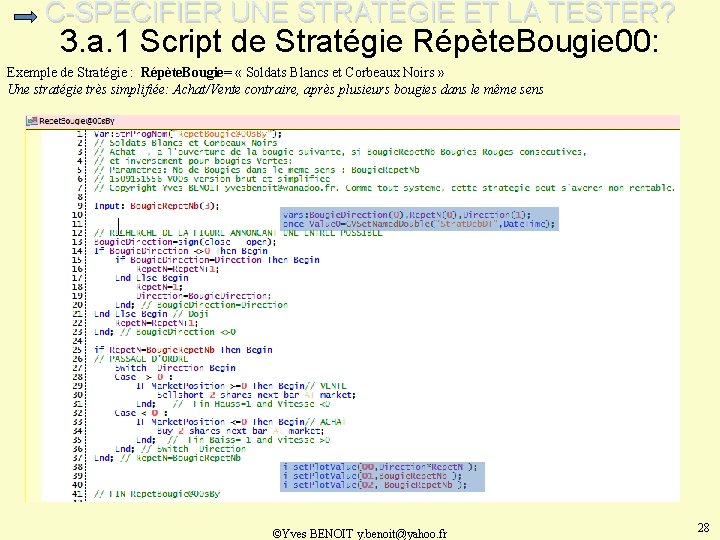 C-SPÉCIFIER UNE STRATÉGIE ET LA TESTER? 3. a. 1 Script de Stratégie Répète. Bougie