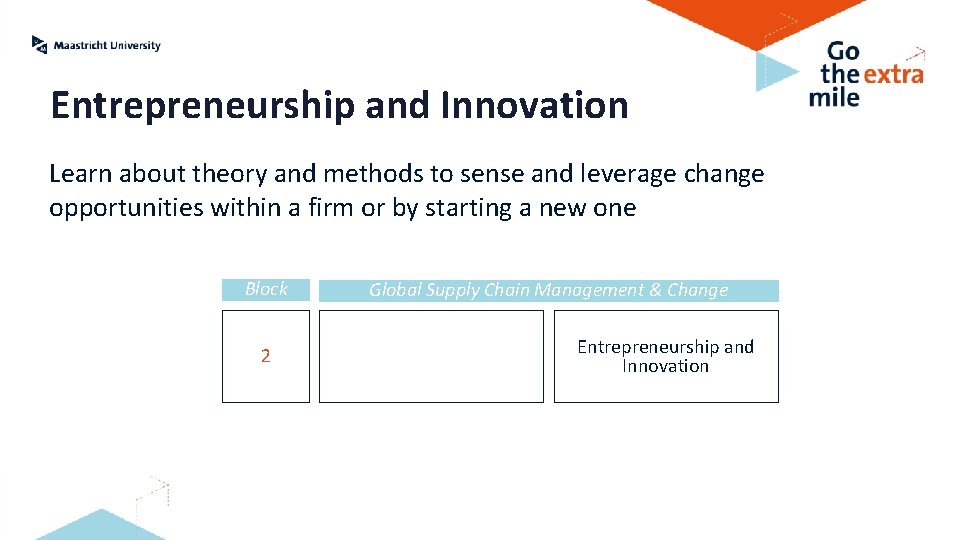 Entrepreneurship and Innovation Learn about theory and methods to sense and leverage change opportunities