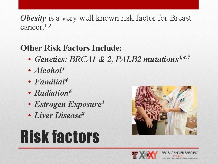 Obesity is a very well known risk factor for Breast cancer. 1, 2 Other
