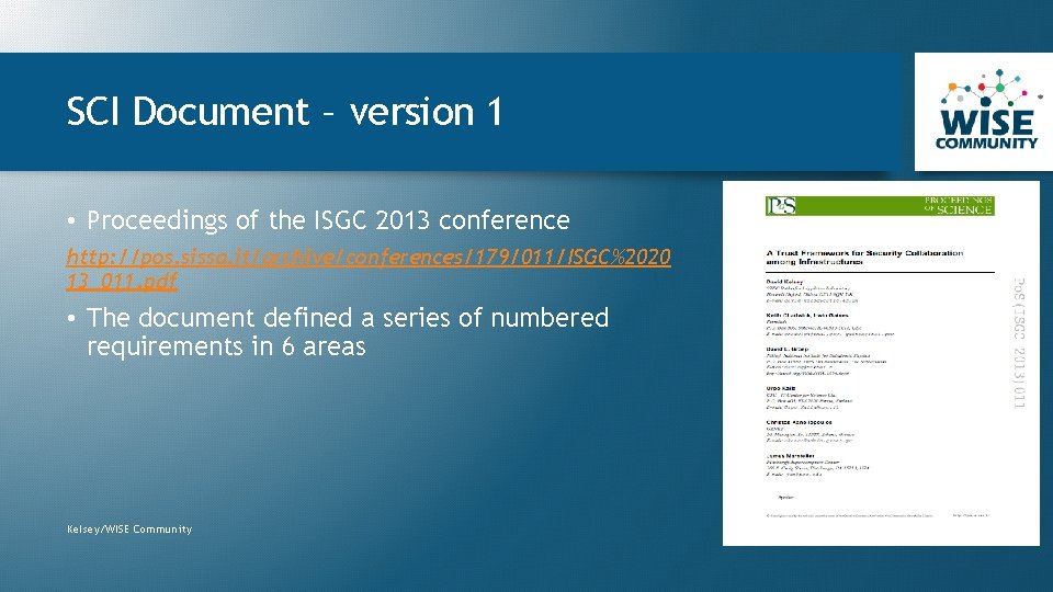 SCI Document – version 1 • Proceedings of the ISGC 2013 conference http: //pos.