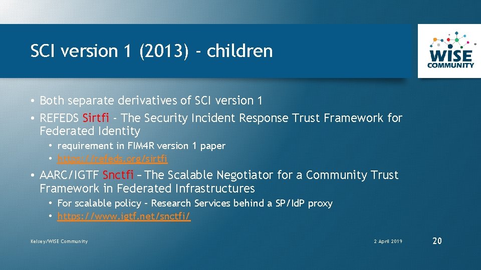 SCI version 1 (2013) - children • Both separate derivatives of SCI version 1