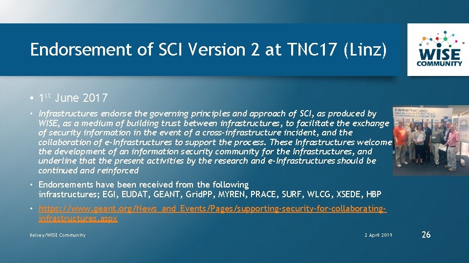 Endorsement of SCI Version 2 at TNC 17 (Linz) • 1 st June 2017