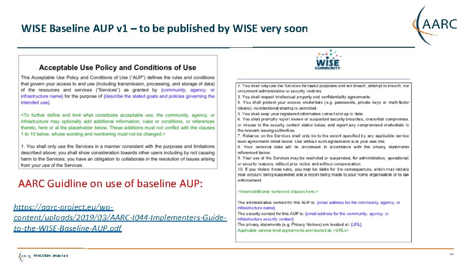 WISE Baseline AUP v 1 – to be published by WISE very soon AARC