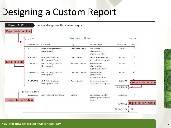 Designing a Custom Report New Perspectives on Microsoft Office Access 2007 XP 9 