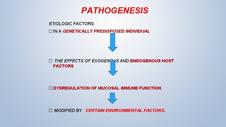 PATHOGENESIS ETIOLOGIC FACTORS: � IN A GENETICALLY PREDISPOSED INDIVIDUAL � THE EFFECTS OF EXOGENOUS PATHOGENESIS ETIOLOGIC FACTORS: � IN A GENETICALLY PREDISPOSED INDIVIDUAL � THE EFFECTS OF EXOGENOUS